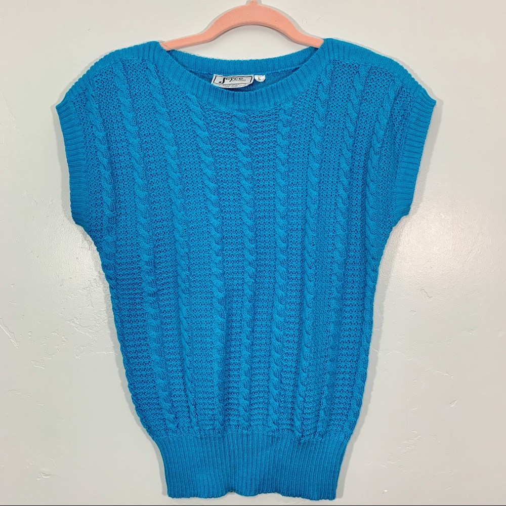🌷Vintage | Teal Cable Knit Short Sleeve Sweater